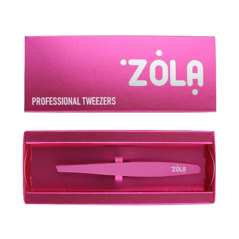 Пинцет для бровей ZOLA скошенный розовый