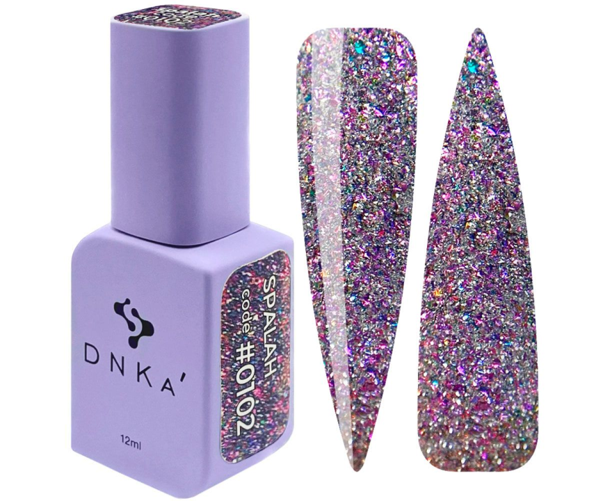 Гель-лак для нігтів DNKa Spalah №0102 (сірий з рожево-фіолетовими блискітками), 12 мл