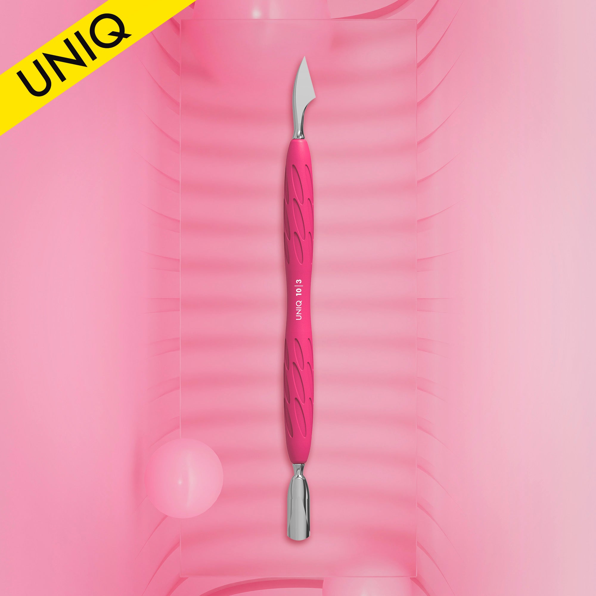 Лопатка маникюрная с силиконовой ручкой UNIQ Staleks PQ-10/3 (пушер округлый узкий+топорик)