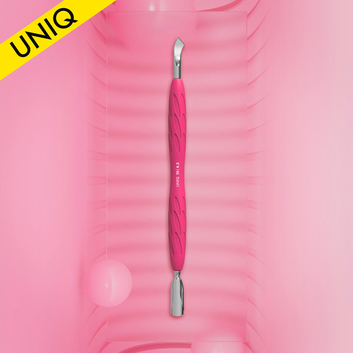 Лопатка маникюрная с силиконовой ручкой UNIQ Staleks PQ-10/4.2 (пушер округлый узкий+лопатка отогнутая)