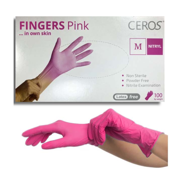 Рукавиці CEROS Pink M нітрилові 100 шт