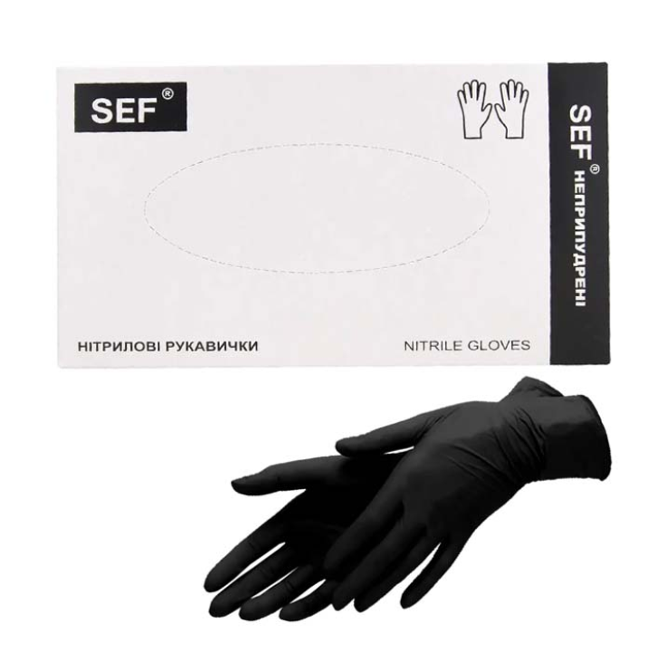 Перчатки SEF Black S нитриловые 100 шт