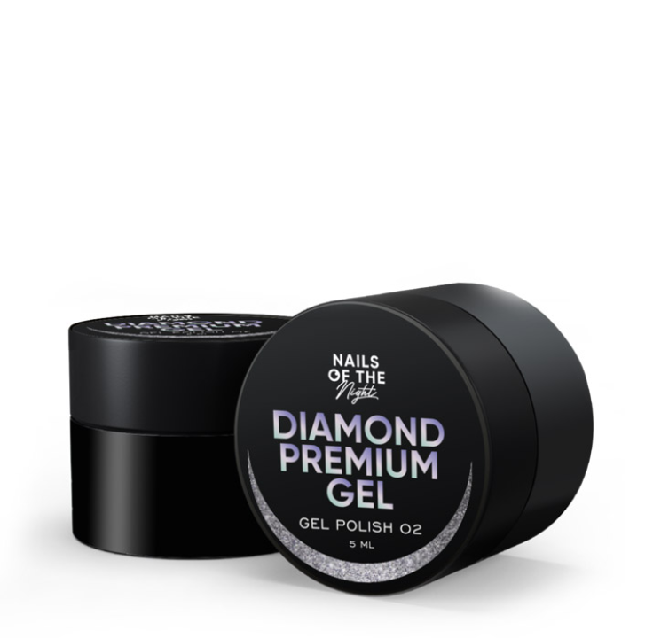 Гель лак для ногтей NAILSOFTHENIGHT Diamond Premium gel №02 (серебряный голографик с мелкой металлической поталью) 5 мл