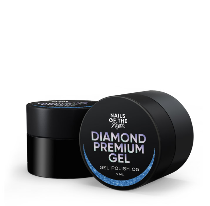 Гель лак для ногтей NAILSOFTHENIGHT Diamond Premium gel №05 (голубой с мелкой металлической поталью) 5 мл