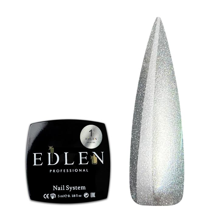 Гель краска металлическая Edlen New Formula Metal Gel №001 Silver (серебряная) 5 мл
