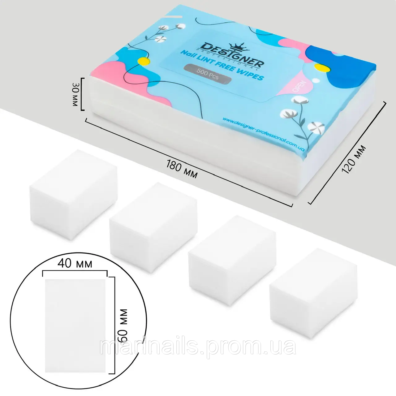 Серветки безворсові білі DESIGNER 500 шт (6 х 4 см)