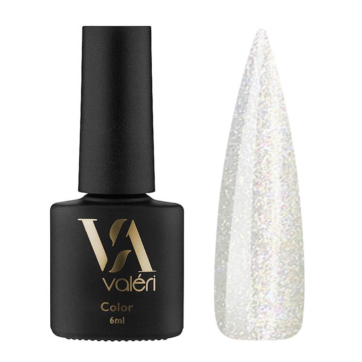 Гель лак для нігтів Valeri Color №105 (білий з голографічними блискітками) 6 мл