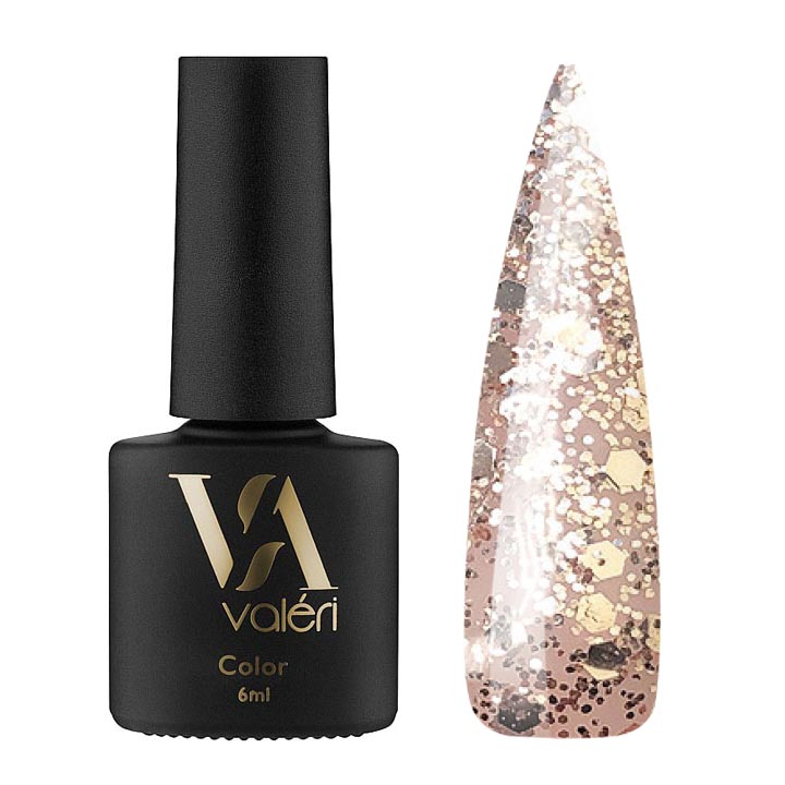 Гель лак для нігтів Valeri Color №108 (світла бронза з блискітками) 6 мл