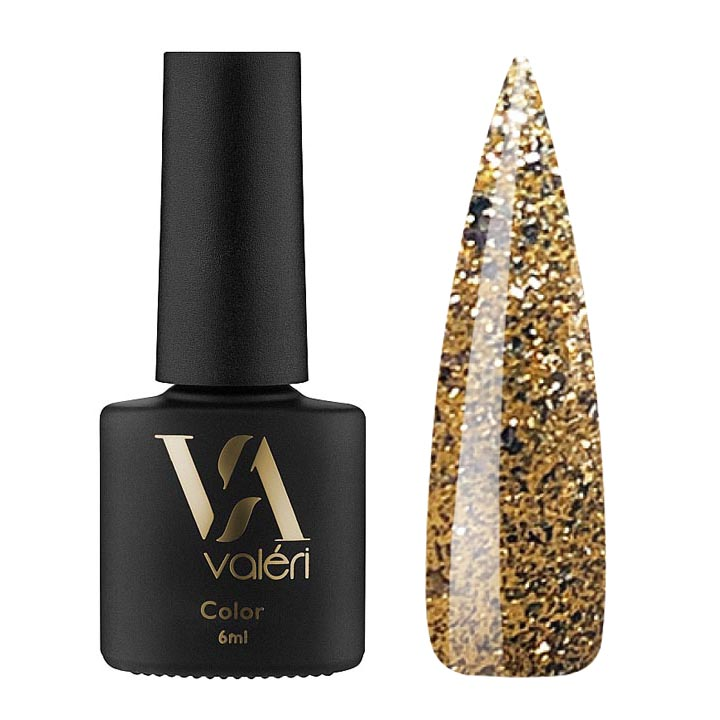 Гель лак для нігтів Valeri Color №109 (золотий з срібними блискітками) 6 мл