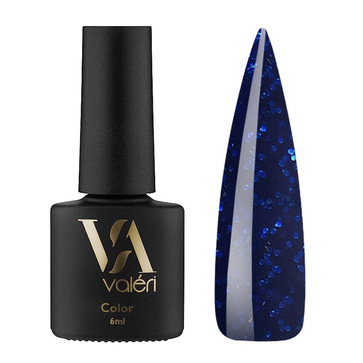 Гель лак для нігтів Valeri Color №113 (чорно-синій з синіми блискітками) 6 мл
