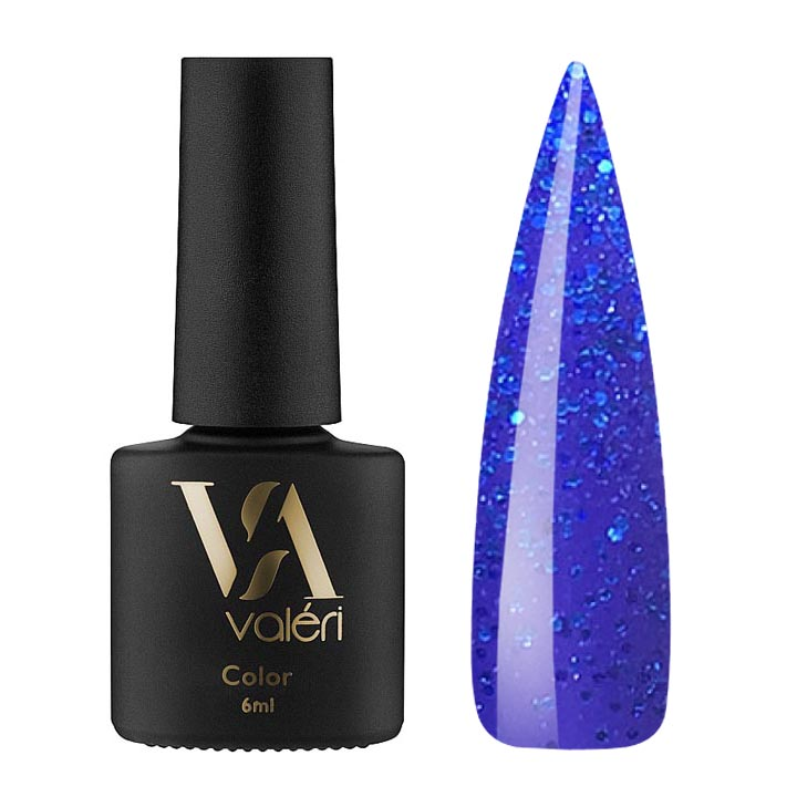 Гель лак для нігтів Valeri Color №114 (синій з синіми блискітками) 6 мл