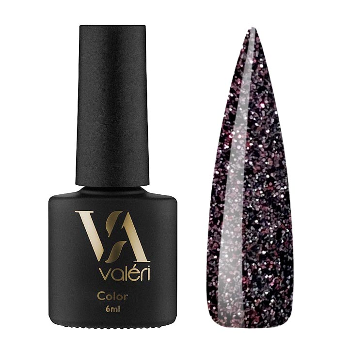 Гель лак для нігтів Valeri світловідбиваючий Flash №002 (чорний з фіолетовим) 6 мл