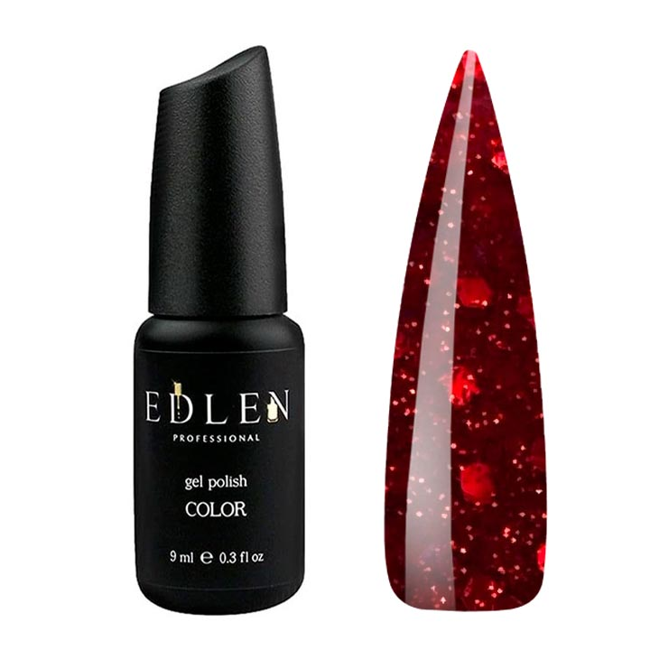 Гель лак для ногтей EDLEN №086 (темно-красный с красными блестками) 9 мл