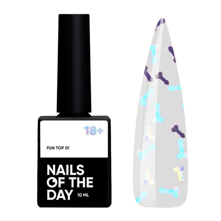 Топ глянцевый с эффектным декором NAILSOFTHEDAY Top FUN №001 (голографический) 10 мл