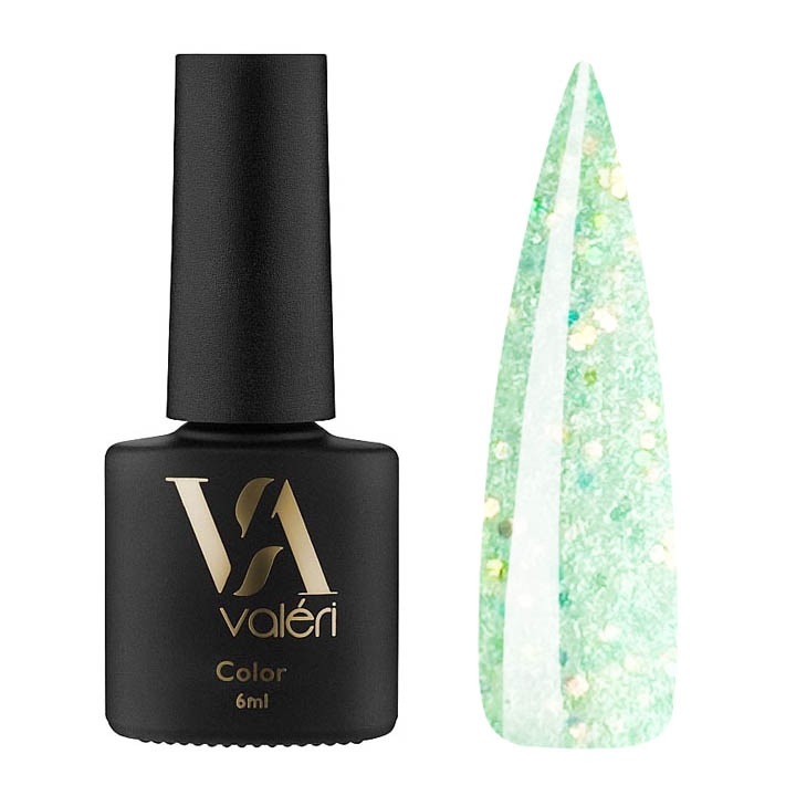Гель лак для ногтей Valeri Color №157 (салатовый с блестками) 6 мл
