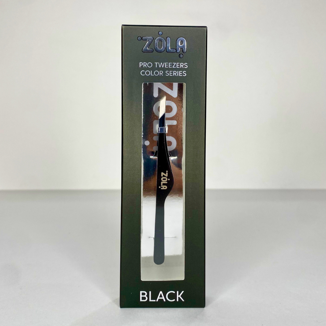 Пінцет скошений професійний для брів ZOLA Black