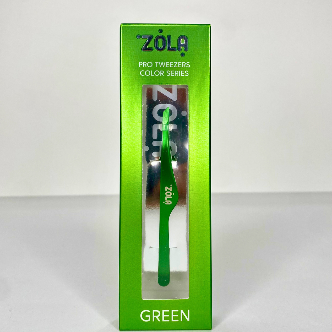 Пинцет скошенный профессиональный для бровей ZOLA Green