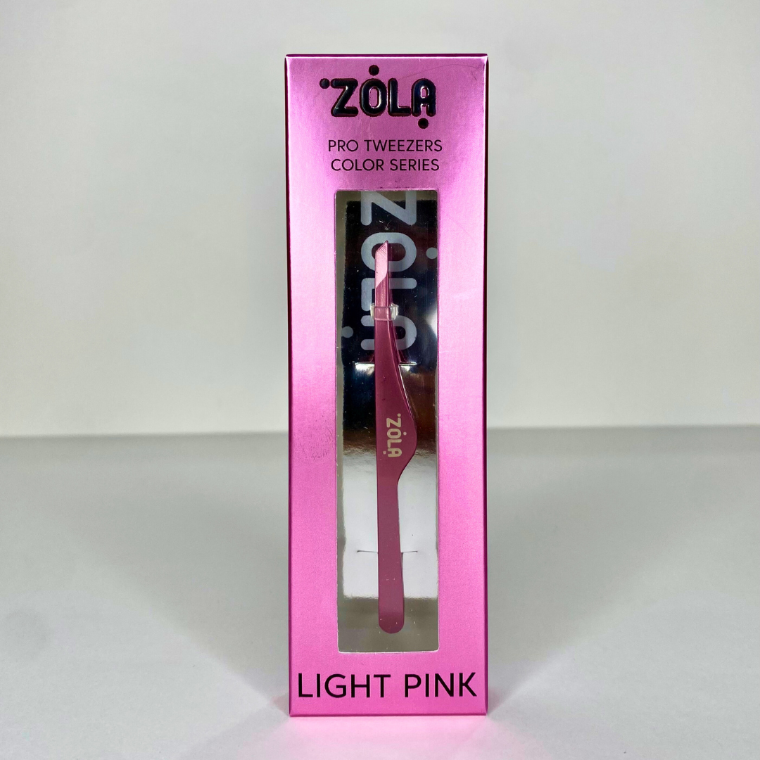 Пінцет скошений професійний для брів ZOLA Light Pink