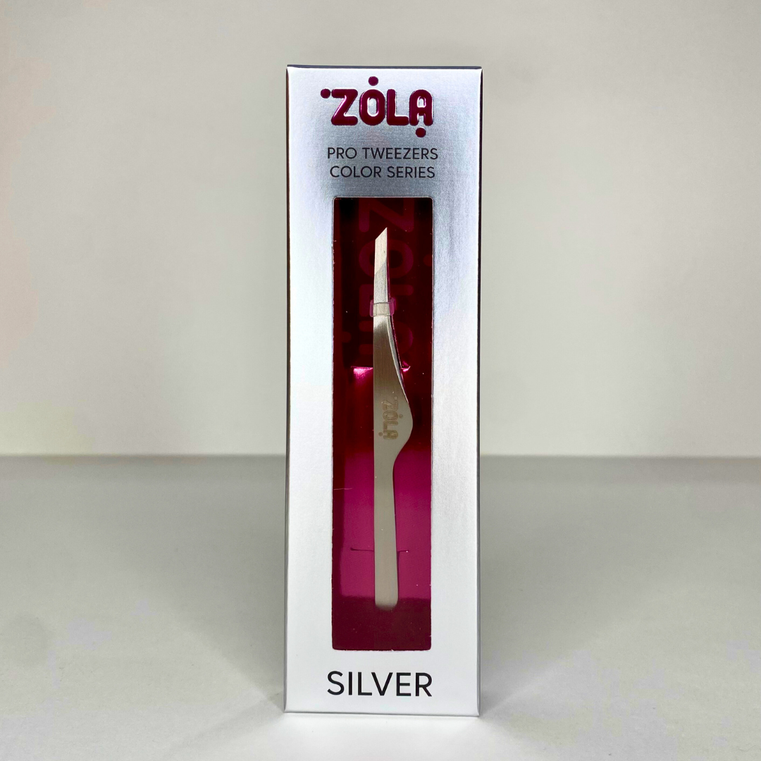 Пінцет скошений професійний для брів ZOLA Silver