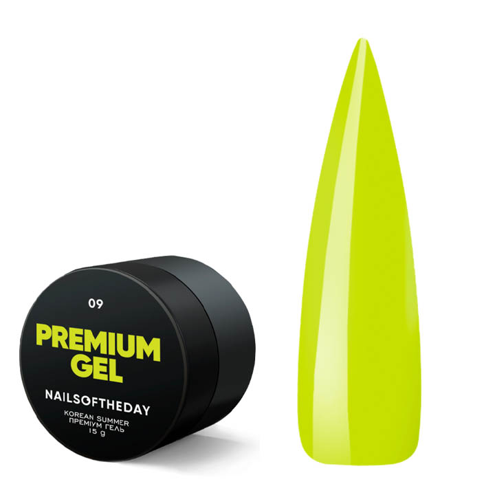 Гель для нарощення нігтів NAILSOFTHEDAY Gel Premium №009 (неоново-лимонний) 15 мл