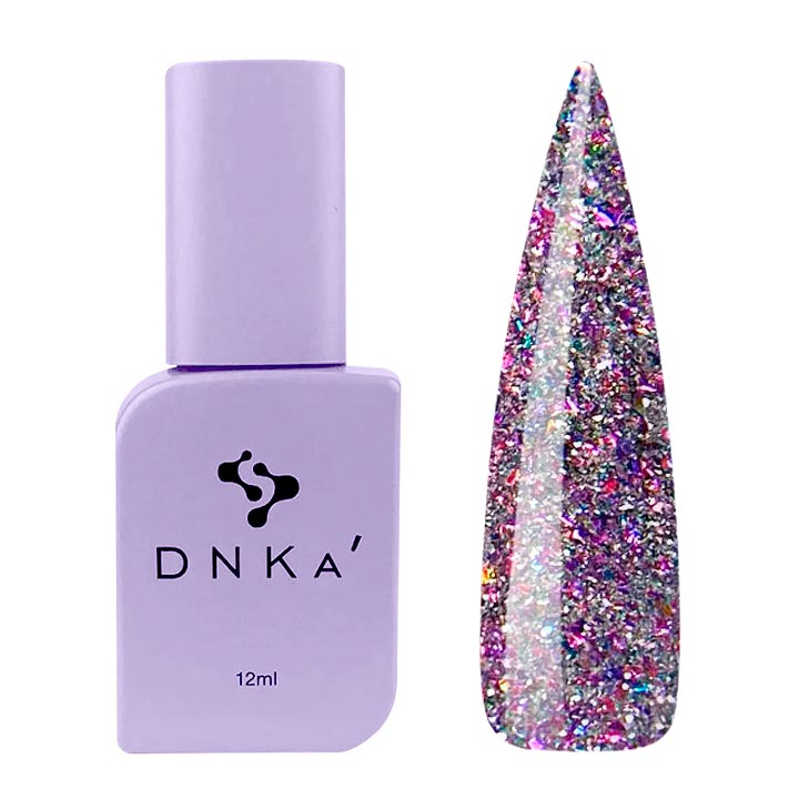 Гель-лак для нігтів DNKa №00102 (сірий з рожево-фіолетовими блискітками, світловідбиваючий) 12 мл