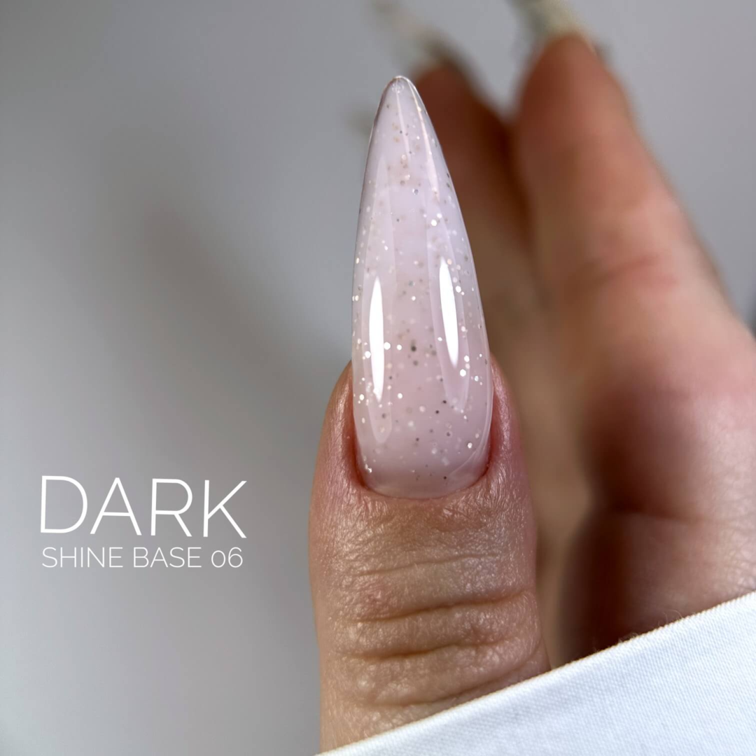 Камуфлююча база для манікюру Dark PRO Base Shine №006 (блідо-рожевий з золотими блискітками) 15 мл