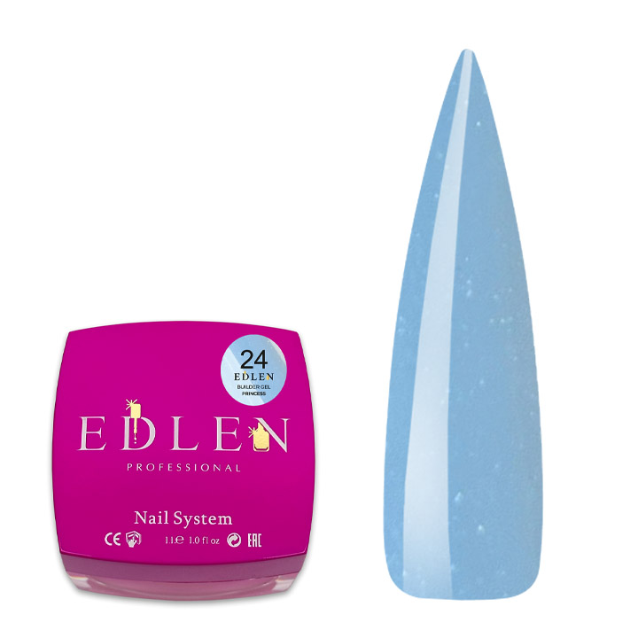 Гель для наращивания ногтей Edlen New Formula Builder Gel №024 (голубой с микроблеском) 30 мл