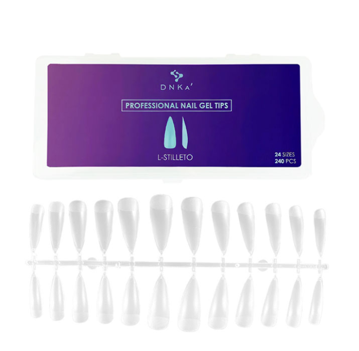 Гелевые типсы для наращивания ногтей DNKa Professional Nail Gel Tips L-Stilleto 240 шт