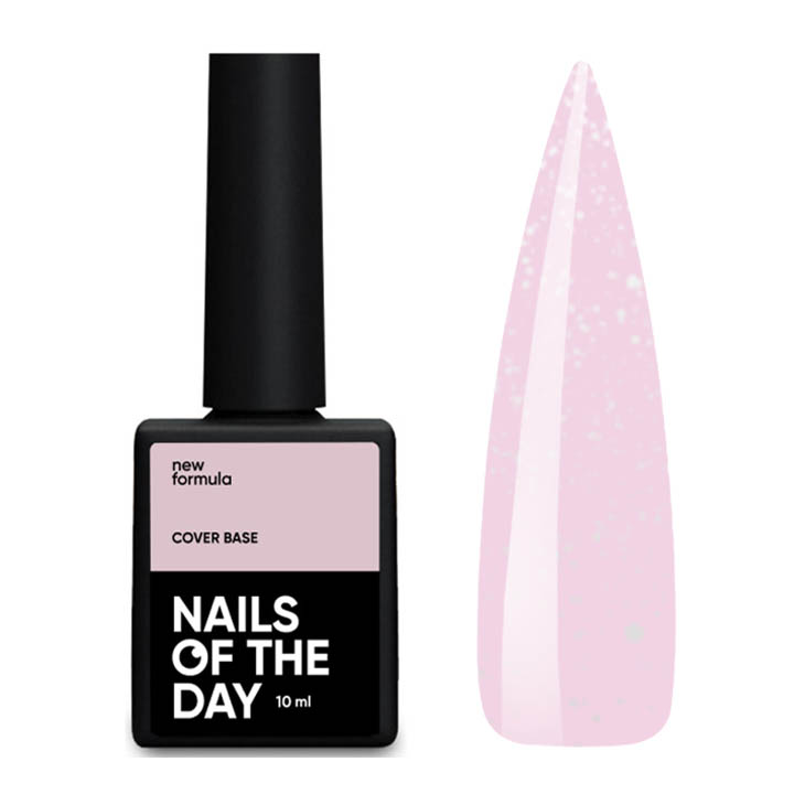 Камуфлююча база для нігтів NAILSOFTHEDAY Base Cover NEW Formula  №026 (світло-рожевий із срібним шимером) 10 мл