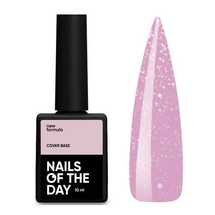 Камуфлююча база для нігтів NAILSOFTHEDAY Base Cover NEW Formula  №027 (рожевий із срібним шимером) 10 мл