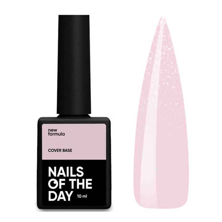 Камуфлююча база для нігтів NAILSOFTHEDAY Base Cover NEW Formula  №028 (нюдовий із срібним шимером) 10 мл