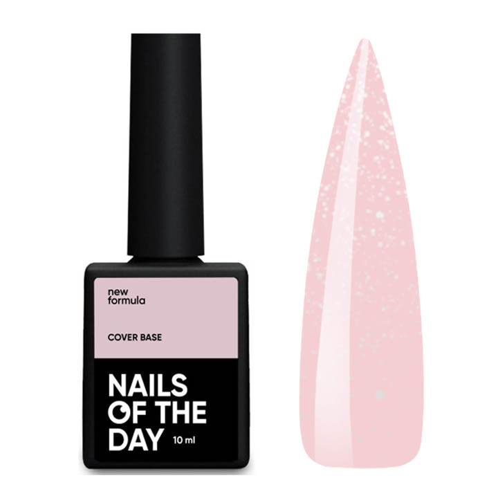 Камуфлююча база для нігтів NAILSOFTHEDAY Base Cover NEW Formula  №029 (напівпрозорий нюд із срібним шимером) 10 мл