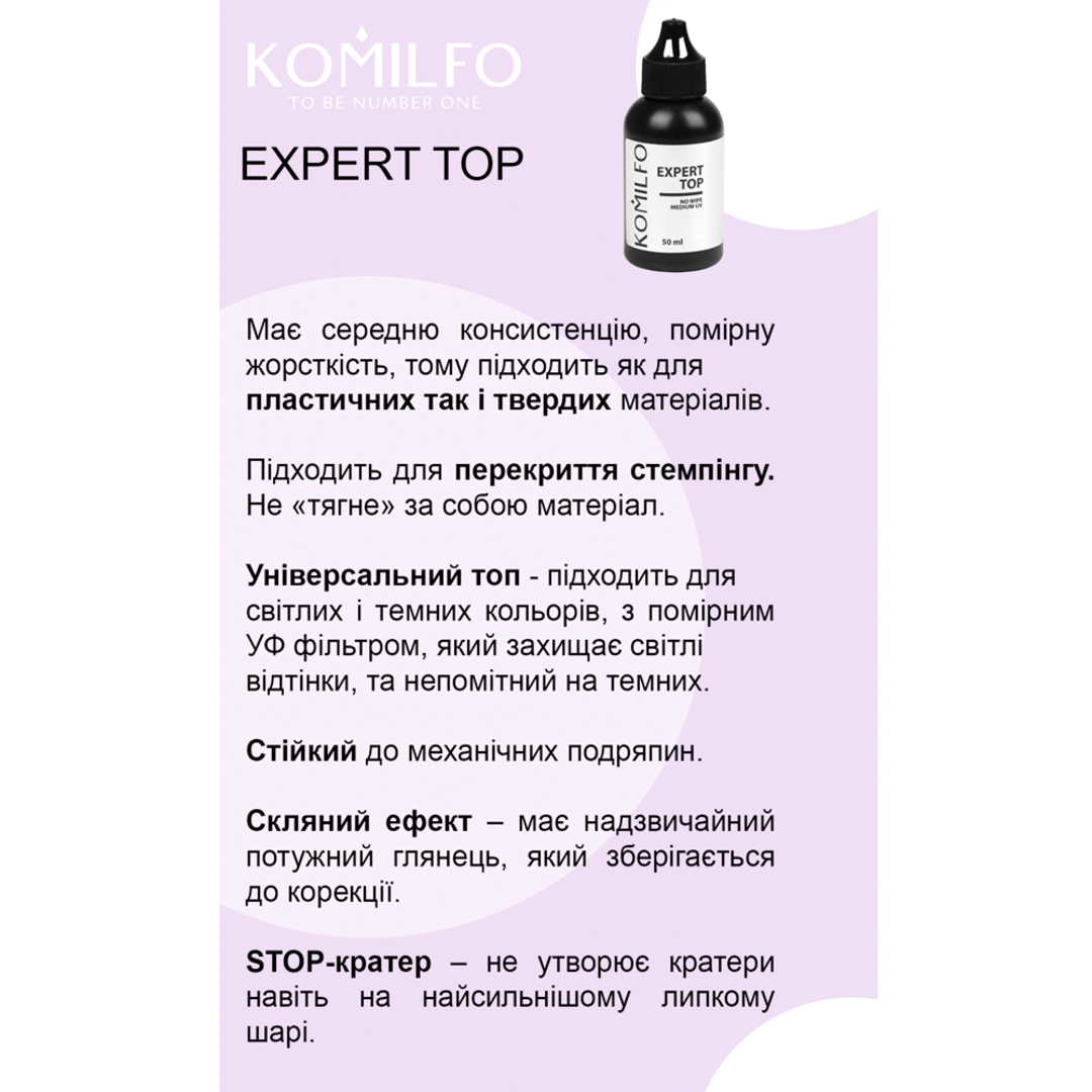 Топ для гель-лаку без липкого шару антицарапка Komilfo Top No Wipe Expert 30 мл