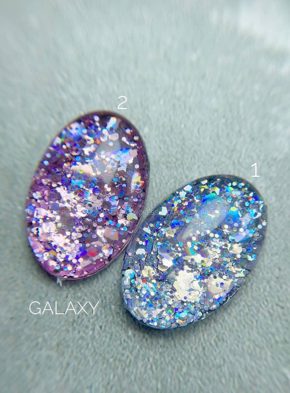 Глитерный гель SAGA Galaxy glitter №001 (прозрачный с голографическими серебристыми блестками) 8 мл
