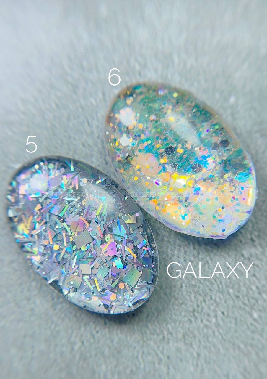 Глитерный гель SAGA Galaxy glitter №006 (прозрачный с голографическими золотыми блестками) 8 мл