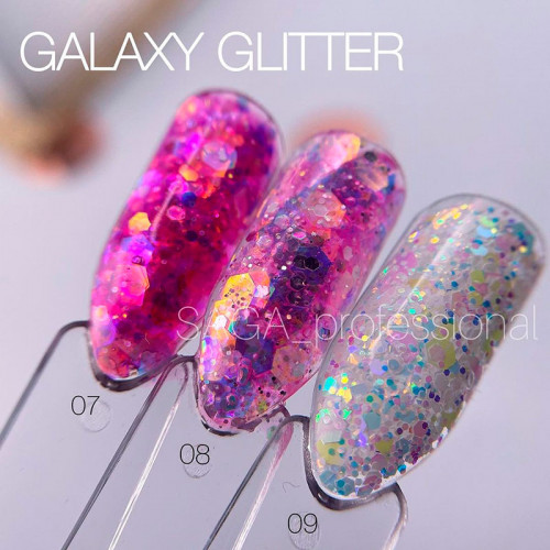 Глітерний гель SAGA Galaxy glitter №007 (прозорий з голографічними малиновими блискітками) 8 мл