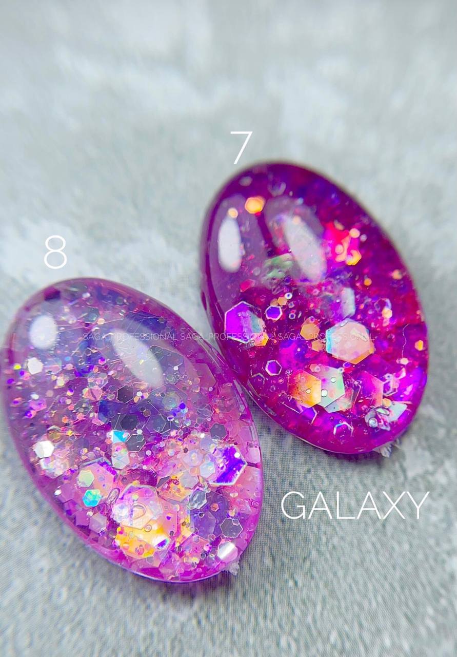 Глітерний гель SAGA Galaxy glitter №008 (прозорий з голографічними рожевими блискітками) 8 мл