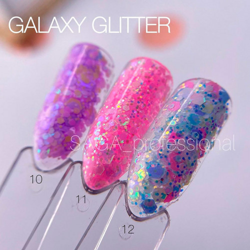 Глітерний гель SAGA Galaxy glitter №010 (прозорий з голографічними бузковими блискітками) 8 мл