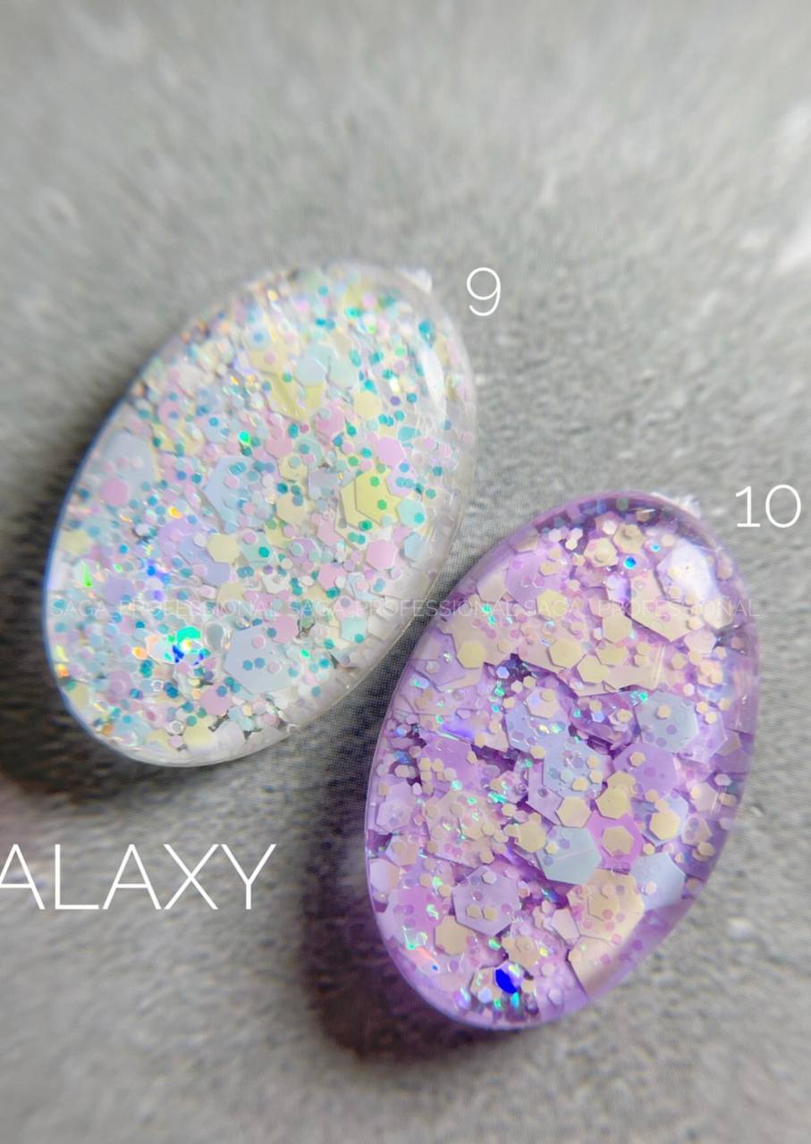 Глитерный гель SAGA Galaxy glitter №010 (прозрачный с голографическими лиловыми блестками) 8 мл