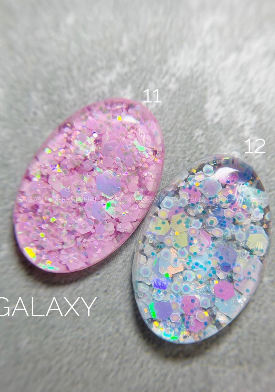 Глітерний гель SAGA Galaxy glitter №011(прозорий з голографічними ніжно-рожевими блискітками) 8 мл