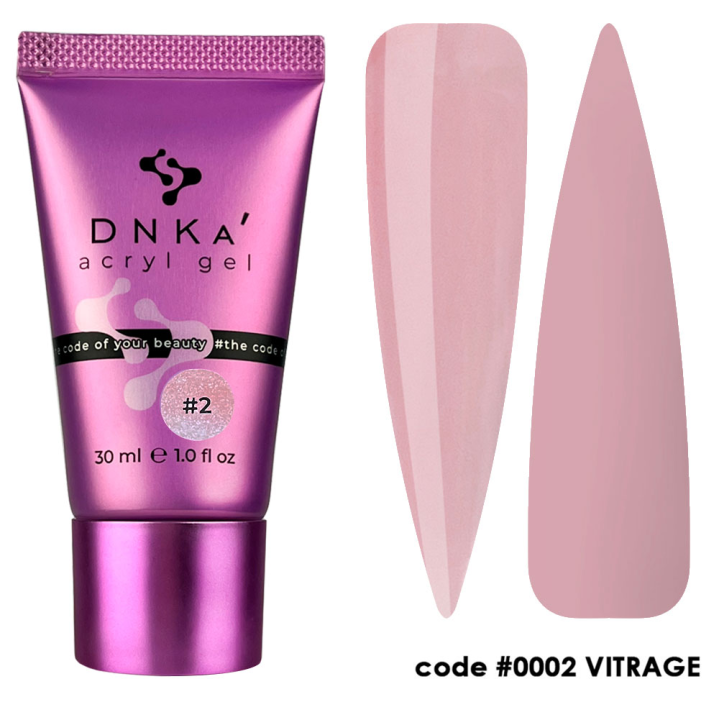 Акригель для нарощення DNKa Acryl Gel №0002 Vitrage ( вітражно-рожевий) 30 ml
