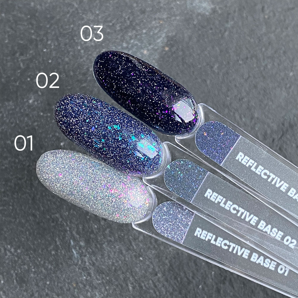 Камуфлирующая база для ногтей NAILSOFTHENIGHT Base Reflective №002 (синие и лазурные блестки), 10 мл