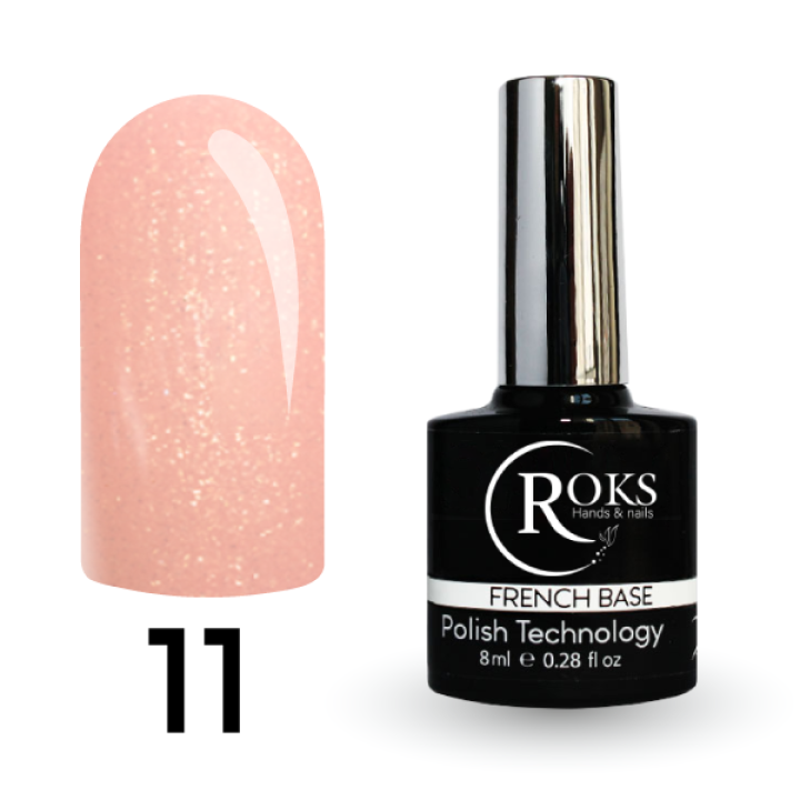Камуфлююча база для нігтів ROKS Base Rubber French №011 (персиково-рожевий)  8 мл