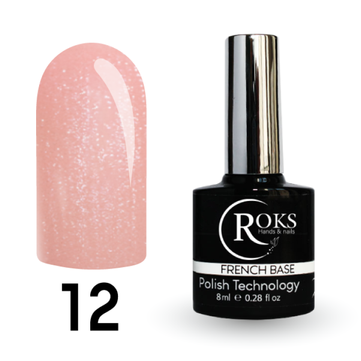 Камуфлююча база для нігтів ROKS Base Rubber French №012 (ніжно-рожевий з мікроблиском)  8 мл