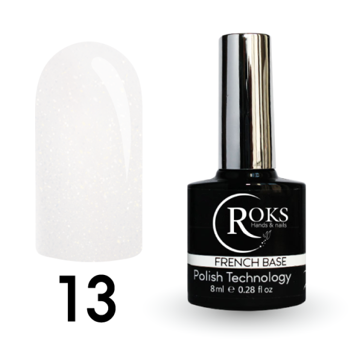 Камуфлююча база для нігтів ROKS Base Rubber French №013 (молочний,мікроблиск) 8 мл