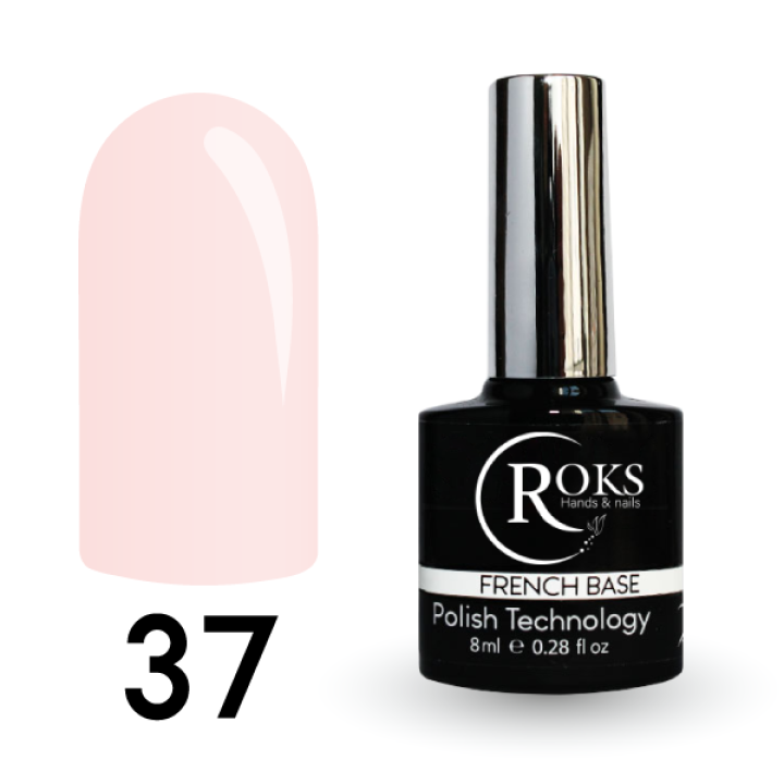 Камуфлирующая база для ногтей ROKS Base Rubber French №037 (сливочно-розовый) 8 мл