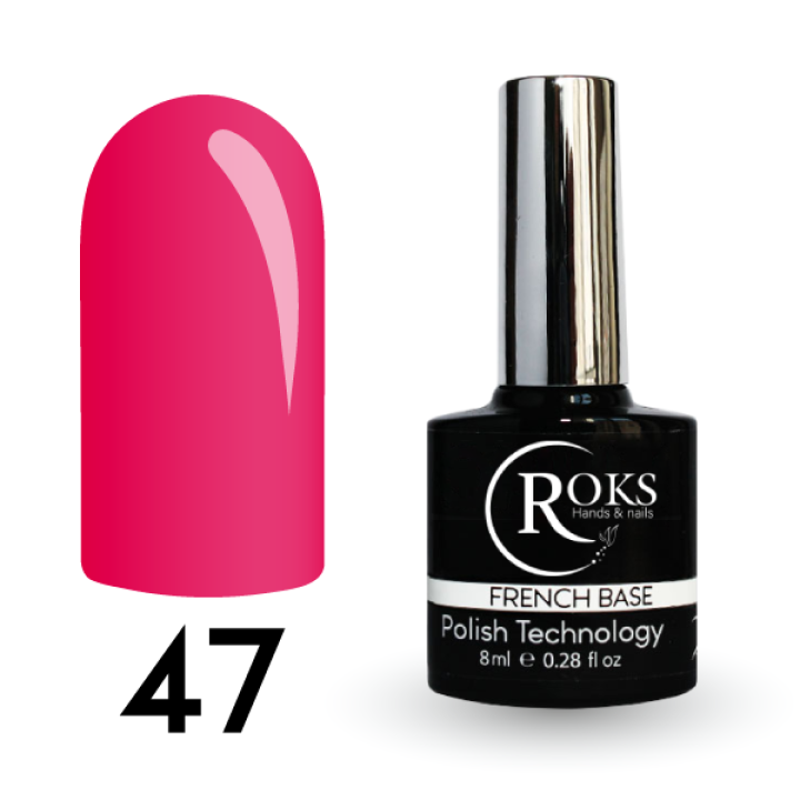 Камуфлююча база для нігтів ROKS Base Rubber French №047 (неон рожевий)  8 мл