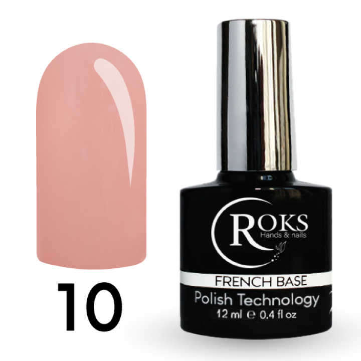 Камуфлирующая база для ногтей ROKS Base Rubber French №010 (бледно-розовый) 12 мл