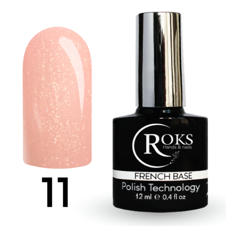 Камуфлирующая база для ногтей ROKS Base Rubber French №011 (персиково-розовый) 12 мл
