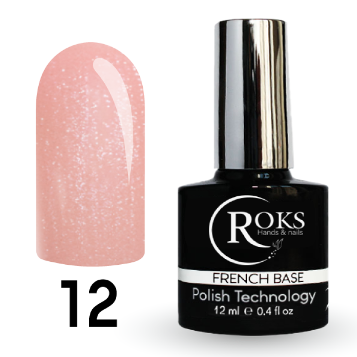 Камуфлююча база для нігтів ROKS Base Rubber French №012 (ніжно-рожевий з мікроблиском) 12 мл